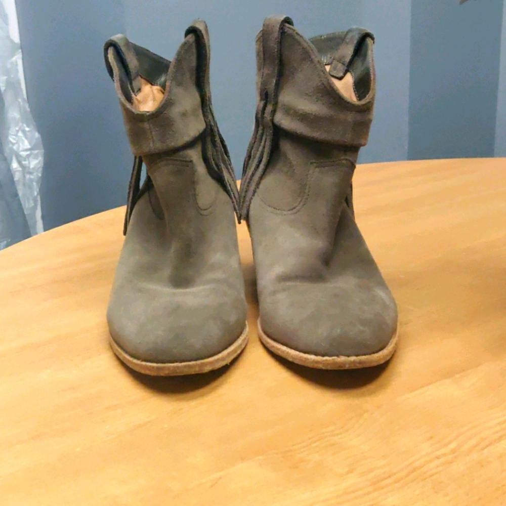 Joie Suede Keaton Fringe Booties in Sandstone